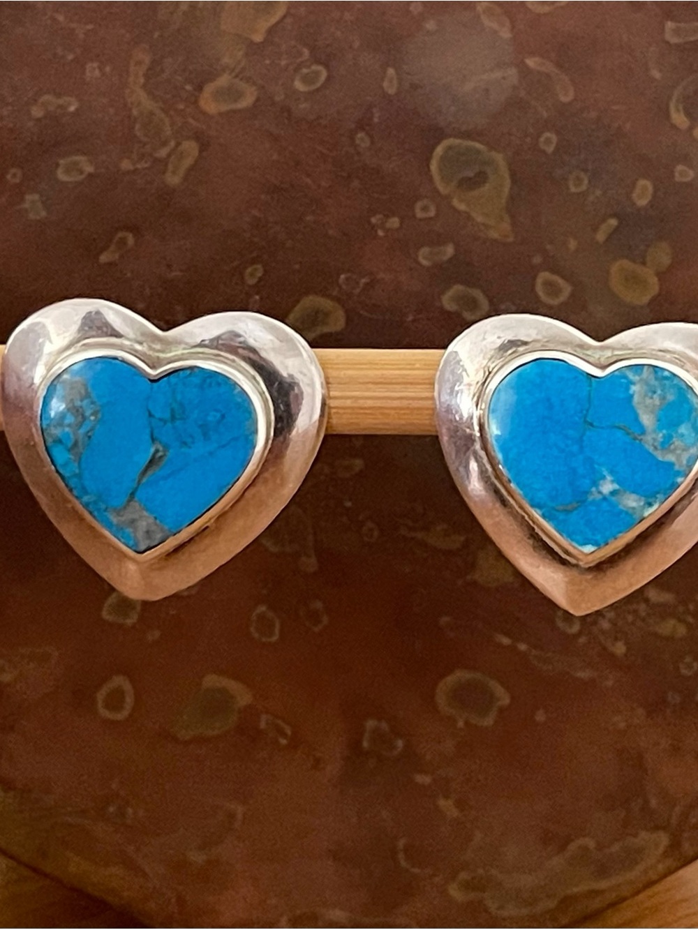 Turquoise Heart Sterling Stud Earrings.